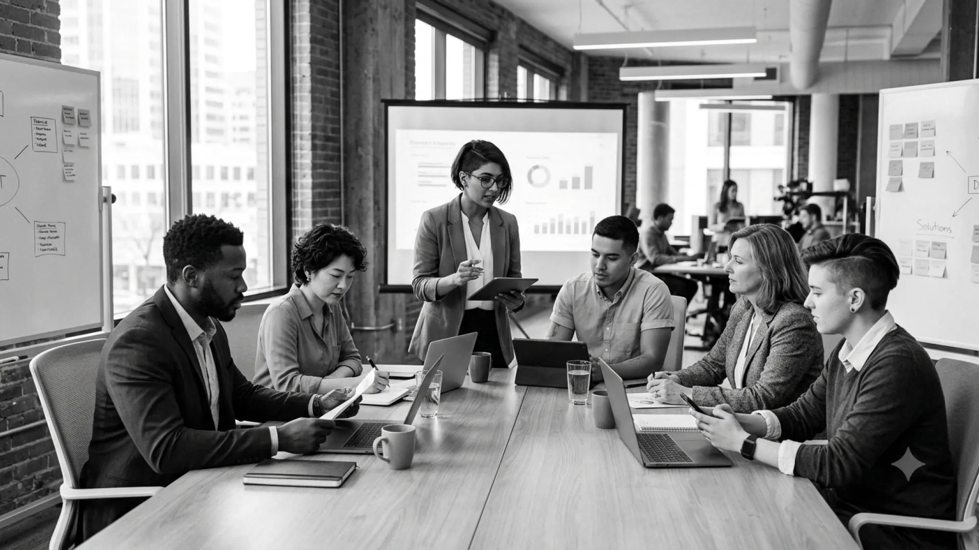 Diverse team of modern professionals discussing diversity job boards in a office setting